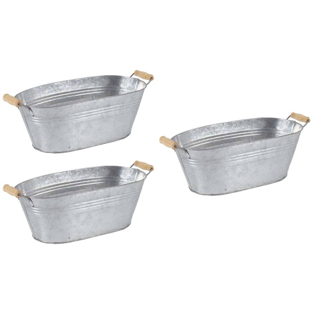 Aubry Gaspard - Jardinière ovale zinc et bois (Lot de 3) - Imagen 1