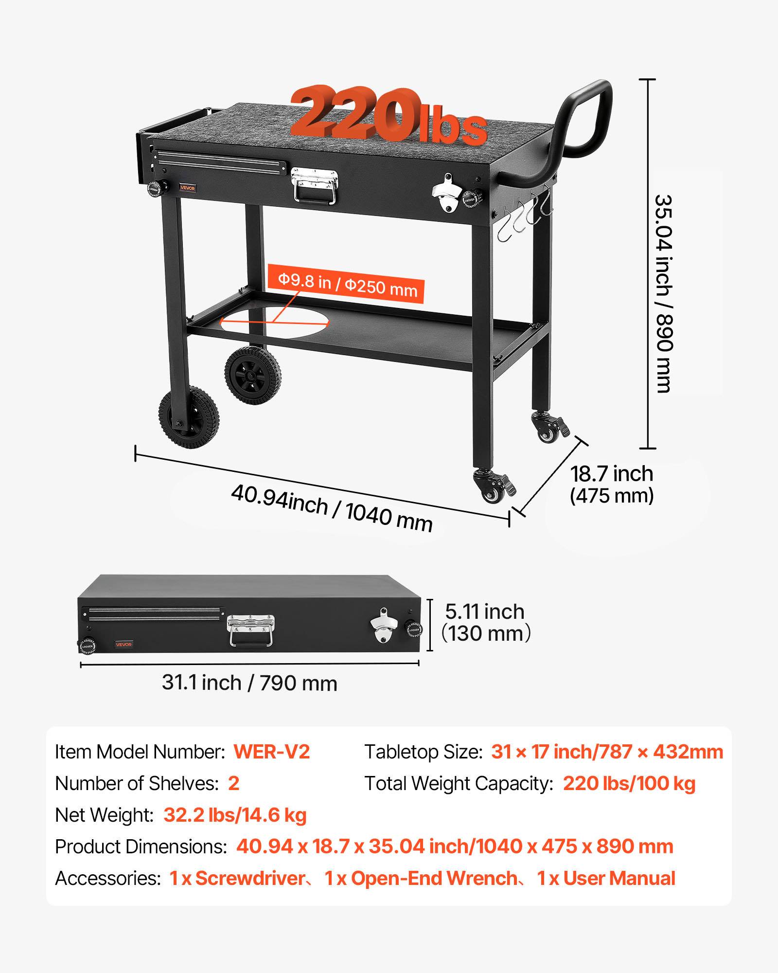 Vevor - VEVOR Desserte de Jardin pour Plancha Chariot de Barbecue Comptoir 78,7x43,2 cm - Image 3