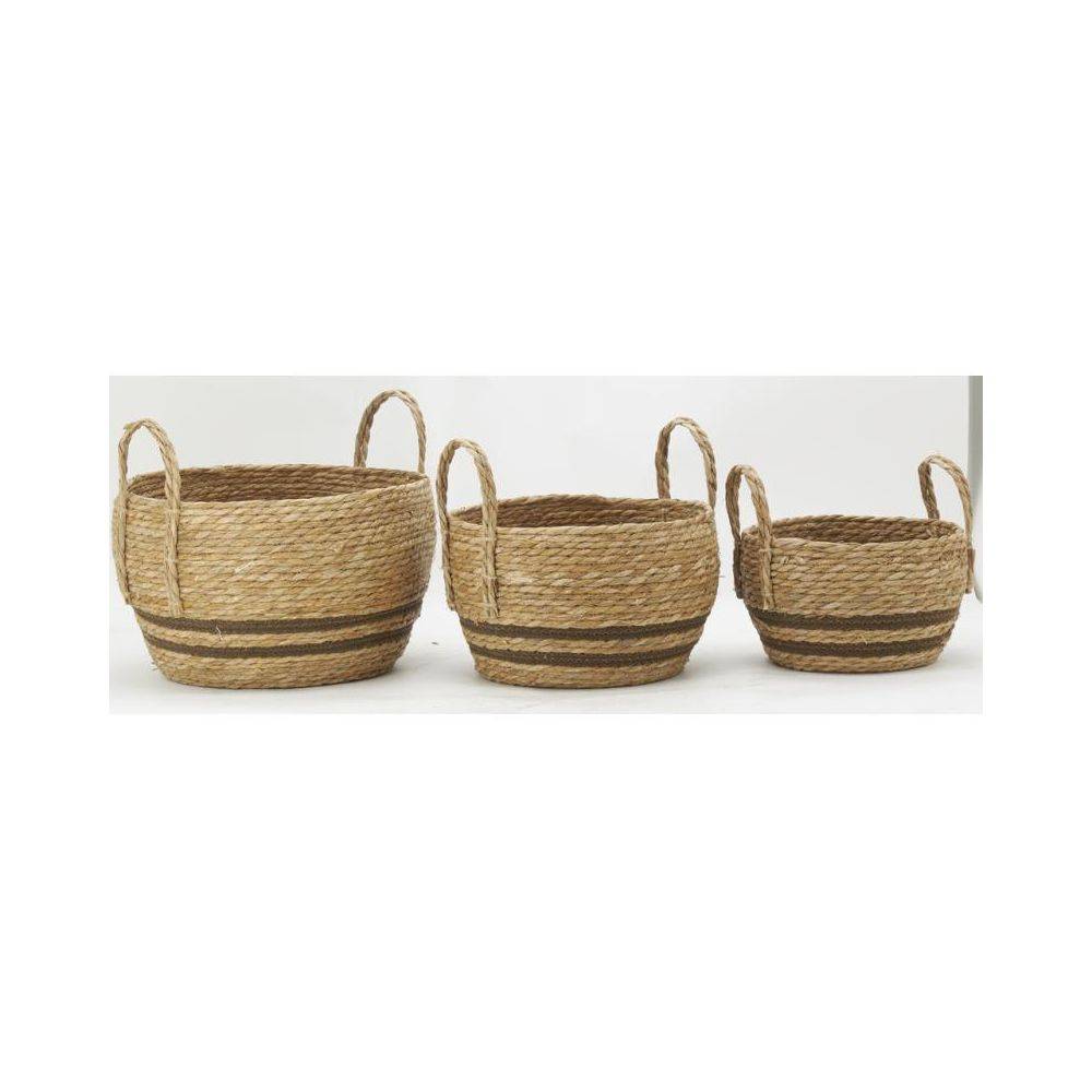 Aubry Gaspard - Cache-pots en jonc naturel et coton brun Boule - Imagen 4