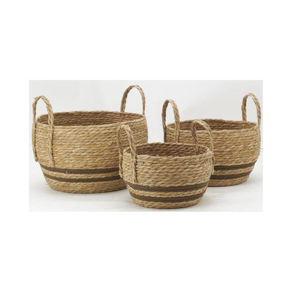 Aubry Gaspard - Cache-pots en jonc naturel et coton brun Boule - Imagen 3