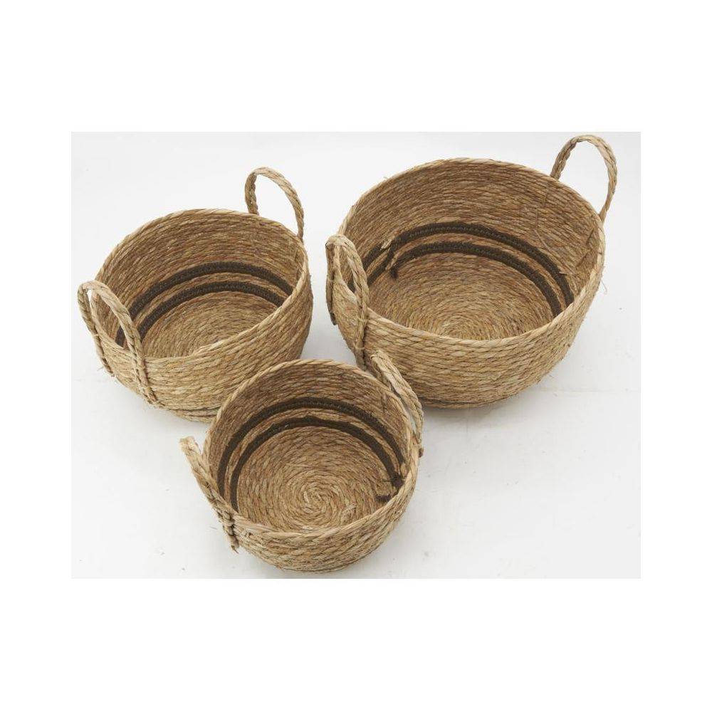Aubry Gaspard - Cache-pots en jonc naturel et coton brun Boule - Imagen 2