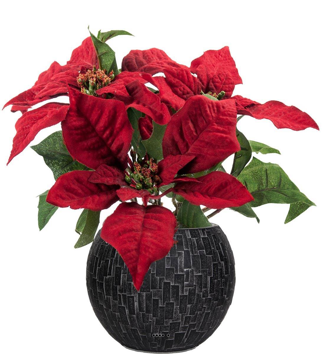 Artificielles - Poinsettia artificiel en Pot H 26 cm très dense 5 fleurs Rouge - couleur: Rouge - Imagen 2