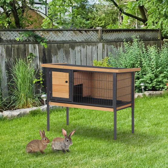 Clapier surélevé lapin bois sapin extérieur cochons d'inde toit 91cm naturel - ComfortXL Outdoor Living - Image 4
