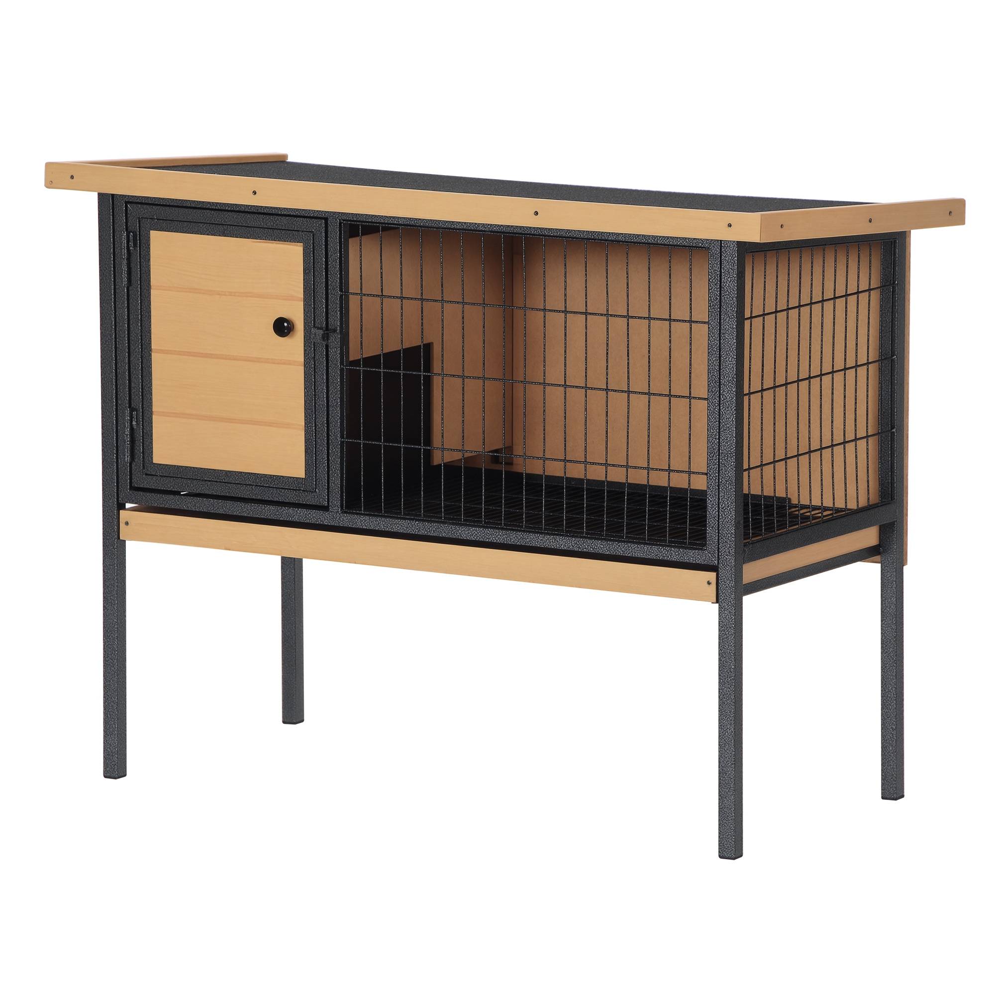 Clapier surélevé lapin bois sapin extérieur cochons d'inde toit 91cm naturel - ComfortXL Outdoor Living - Image 1