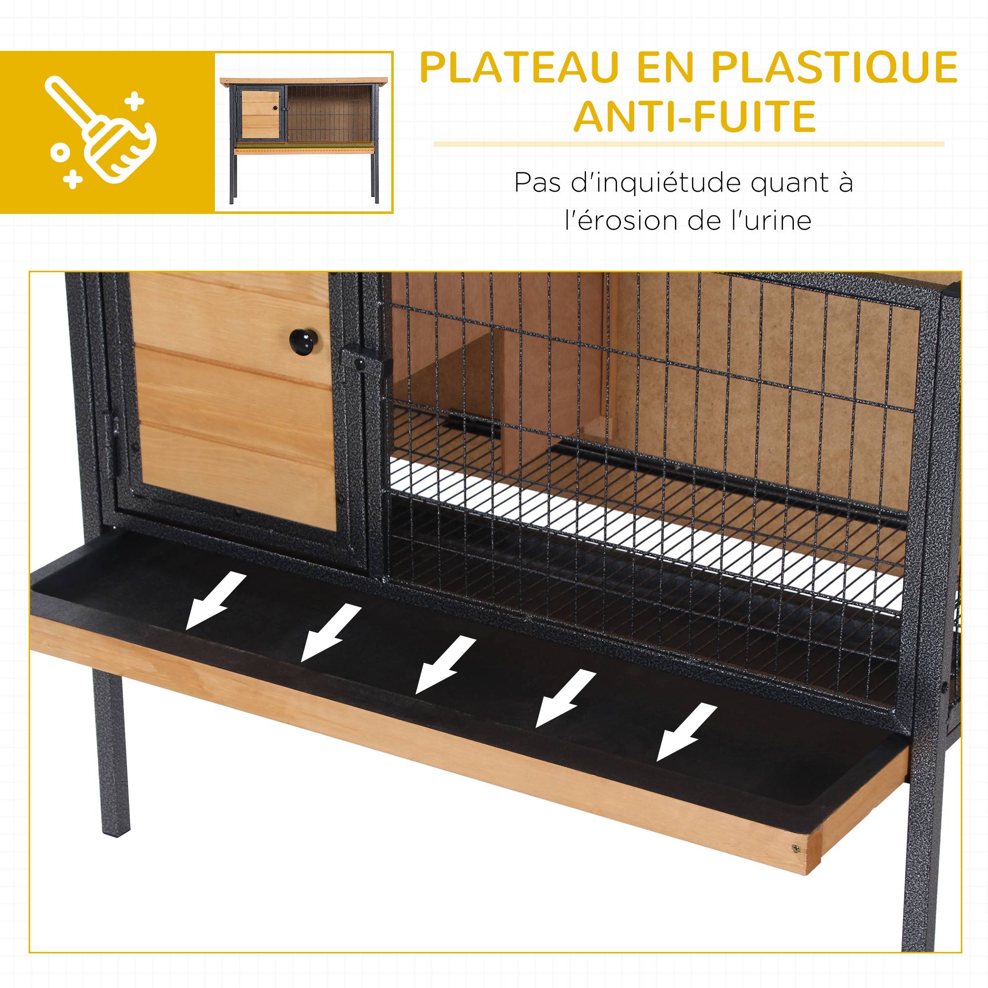 Clapier surélevé lapin bois sapin extérieur cochons d'inde toit 91cm naturel - ComfortXL Outdoor Living - Image 8