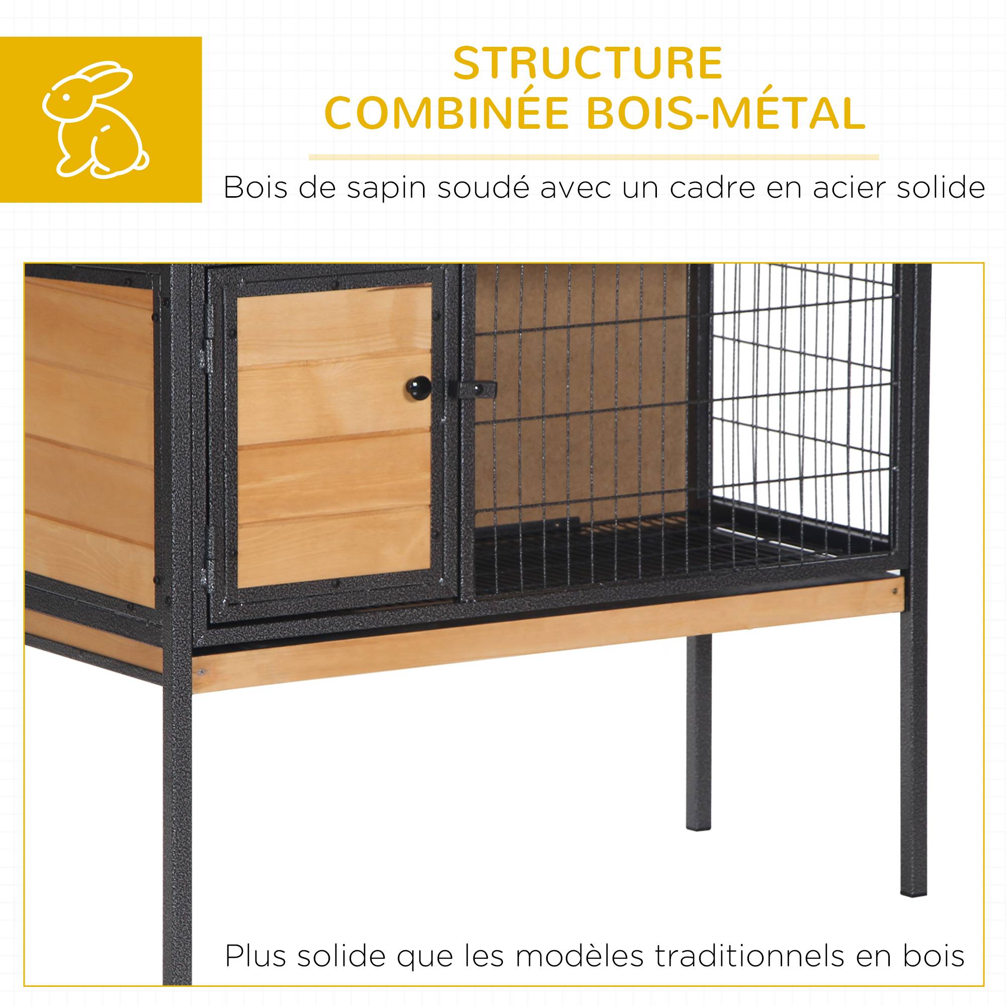Clapier surélevé lapin bois sapin extérieur cochons d'inde toit 91cm naturel - ComfortXL Outdoor Living - Image 9