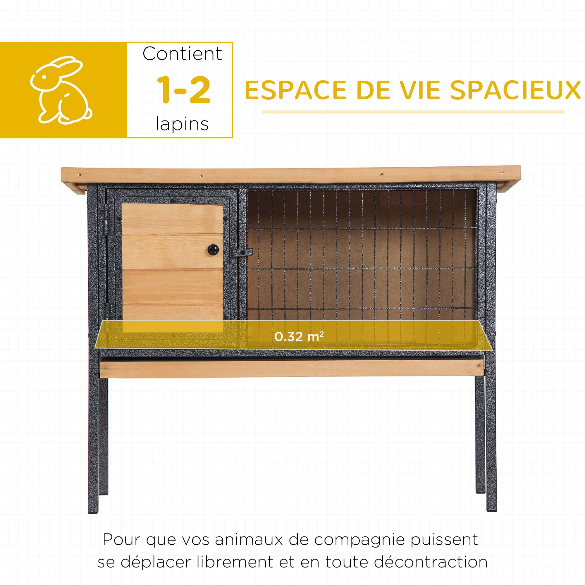 Clapier surélevé lapin bois sapin extérieur cochons d'inde toit 91cm naturel - ComfortXL Outdoor Living - Image 6