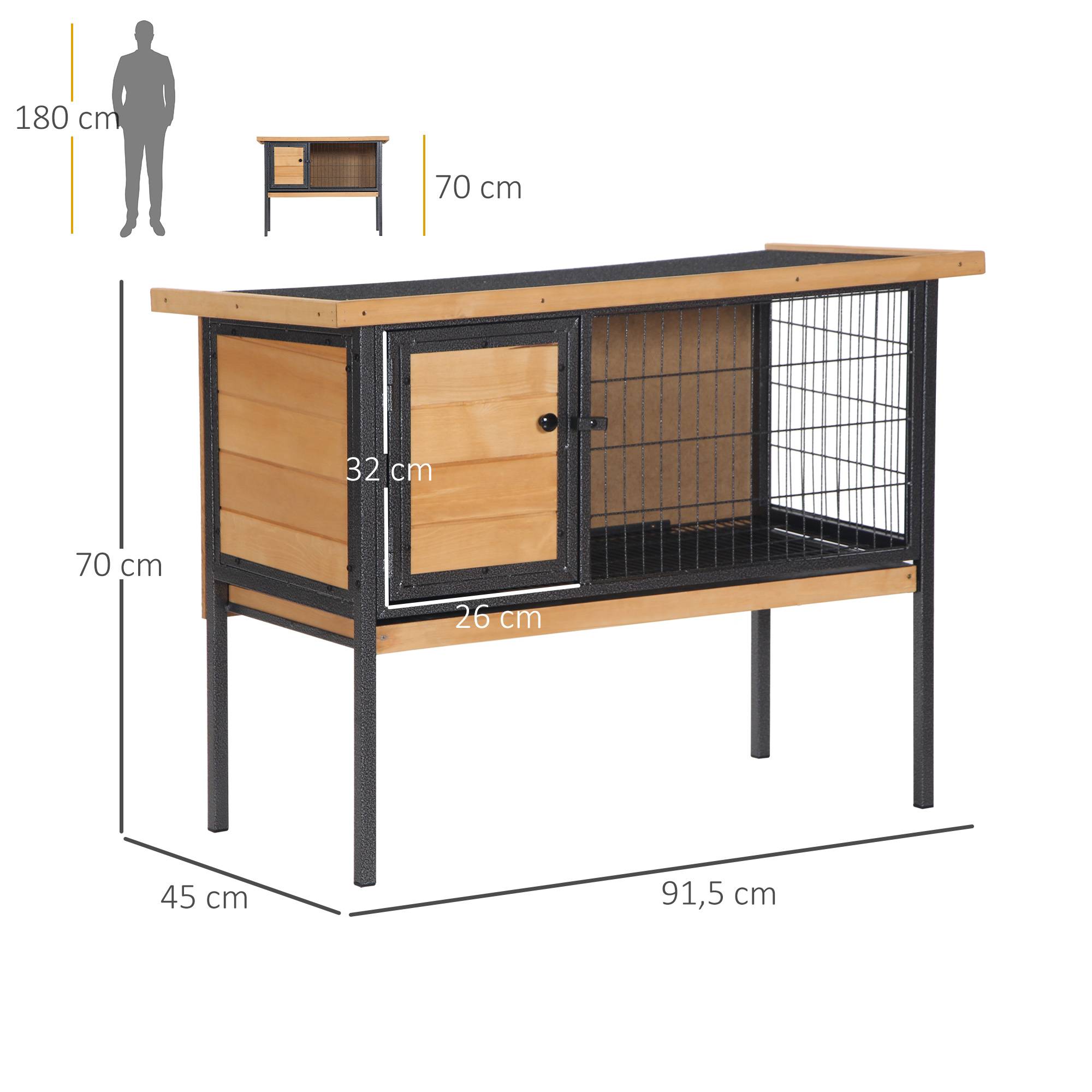 Clapier surélevé lapin bois sapin extérieur cochons d'inde toit 91cm naturel - ComfortXL Outdoor Living - Image 5