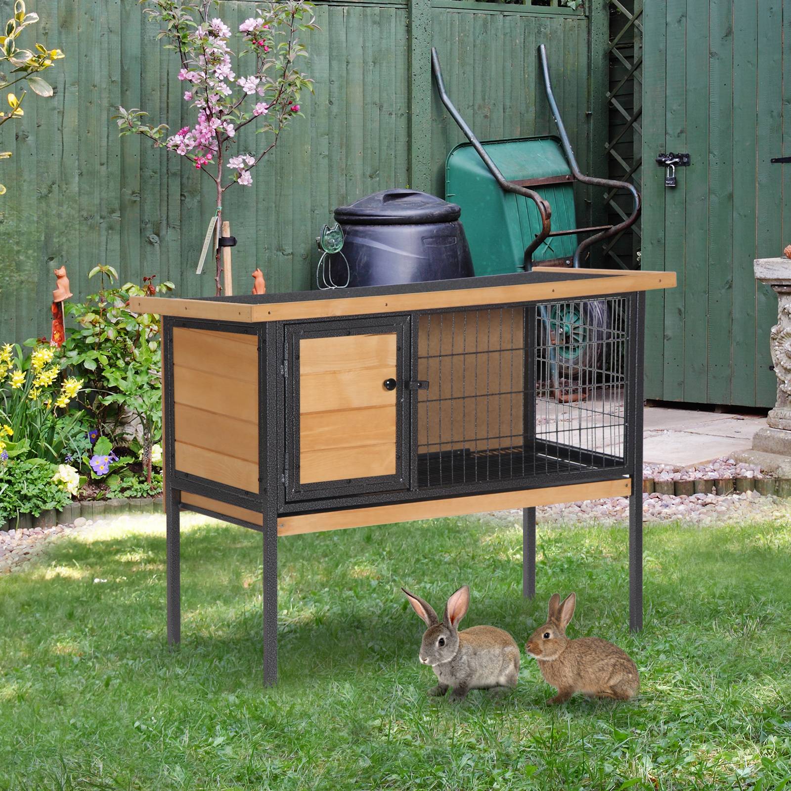 Clapier surélevé lapin bois sapin extérieur cochons d'inde toit 91cm naturel - ComfortXL Outdoor Living - Image 3
