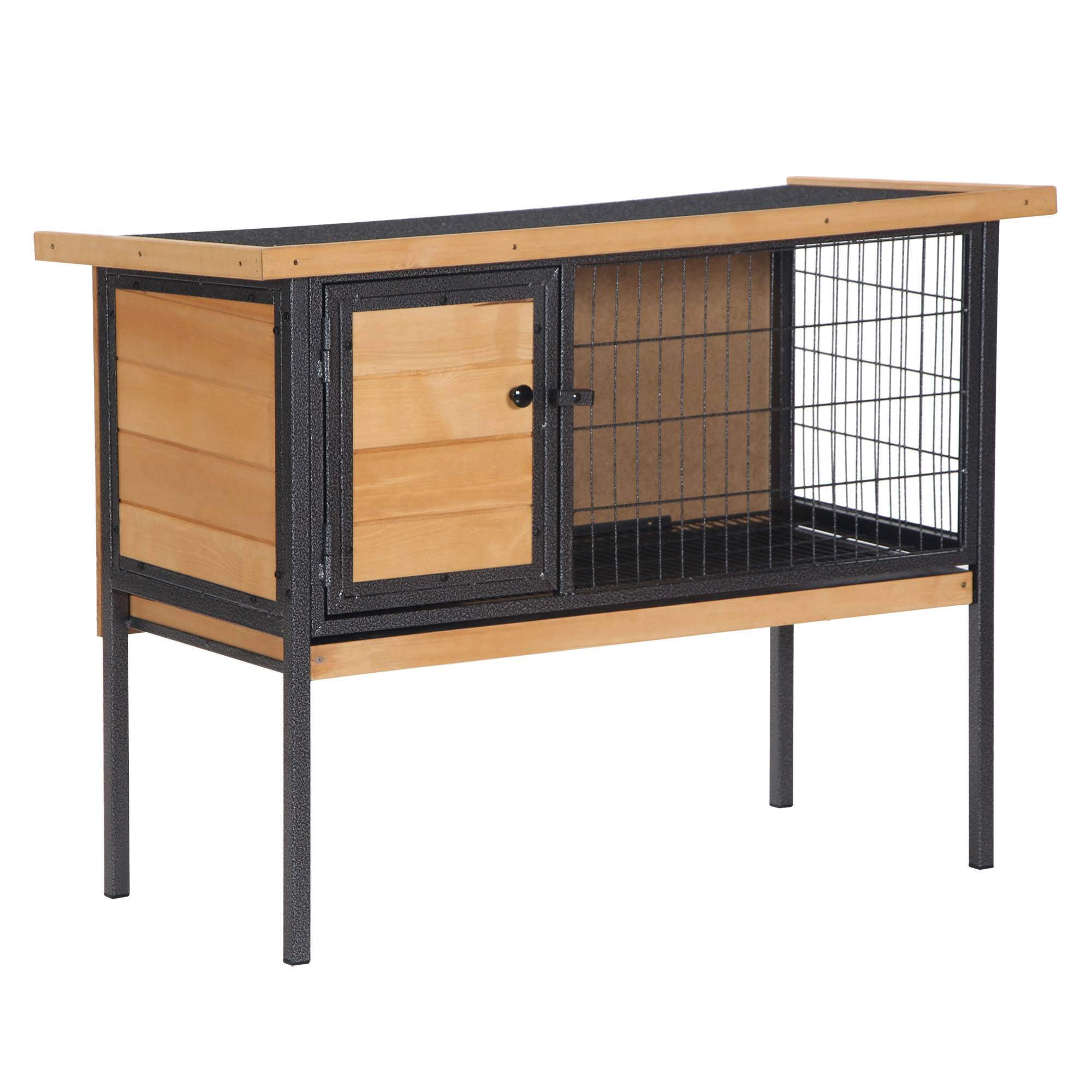 Clapier surélevé lapin bois sapin extérieur cochons d'inde toit 91cm naturel - ComfortXL Outdoor Living - Image 2