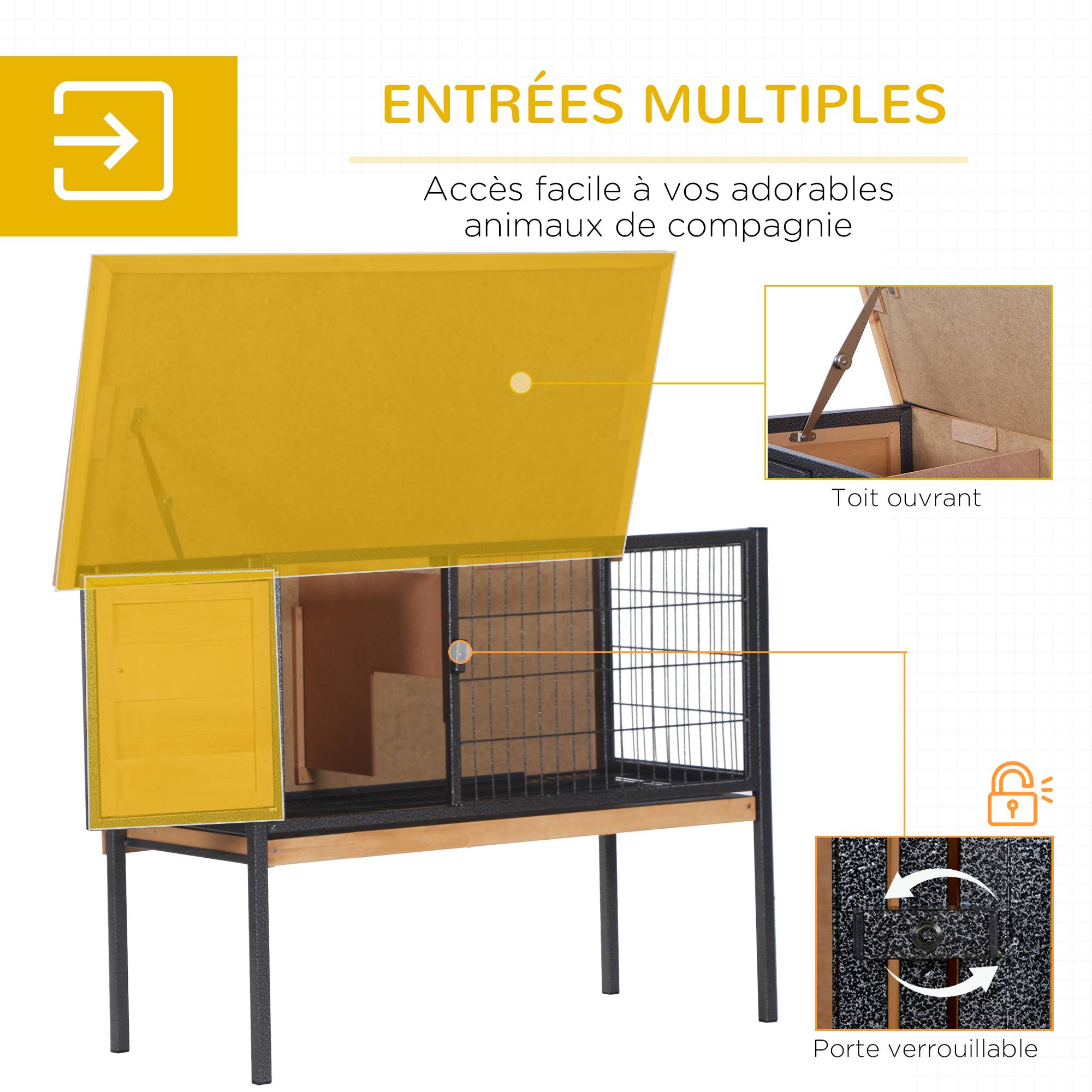 Clapier surélevé lapin bois sapin extérieur cochons d'inde toit 91cm naturel - ComfortXL Outdoor Living - Image 7