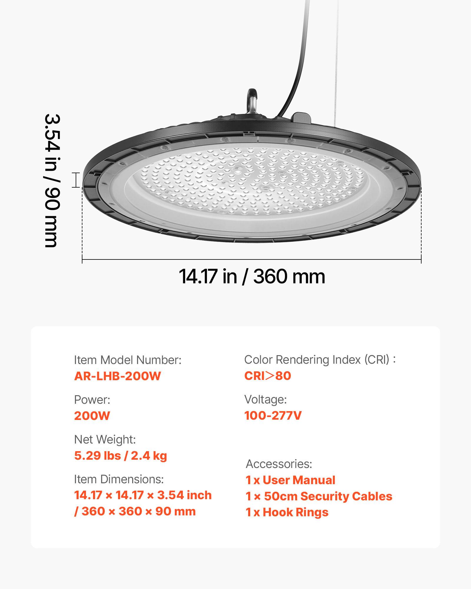 VEVOR Luminaire Haute Baie Éclairage Industriel LED 10 PCS 5000 K 200 W 30000 lm - Image 7