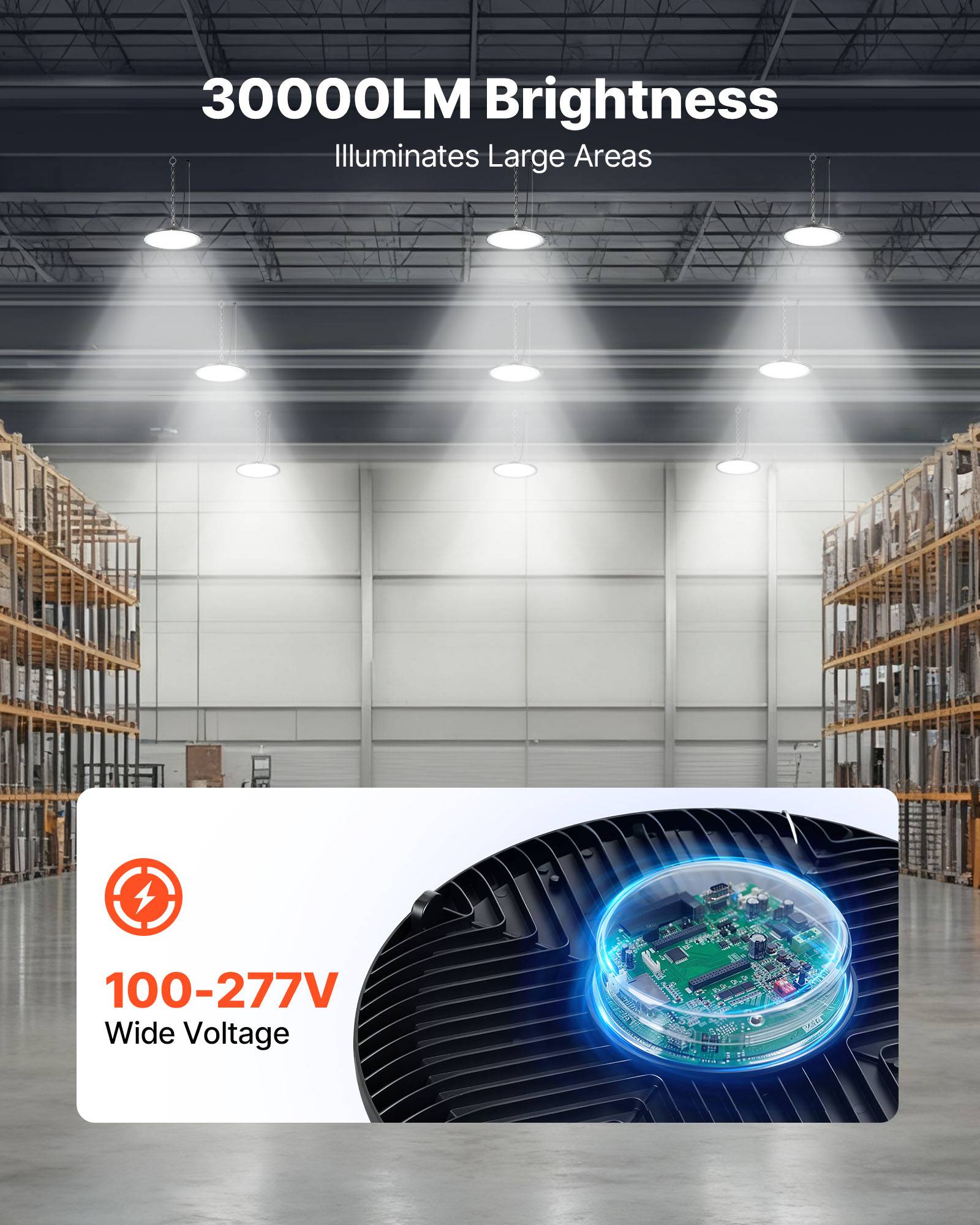 VEVOR Luminaire Haute Baie Éclairage Industriel LED 10 PCS 5000 K 200 W 30000 lm - Image 2