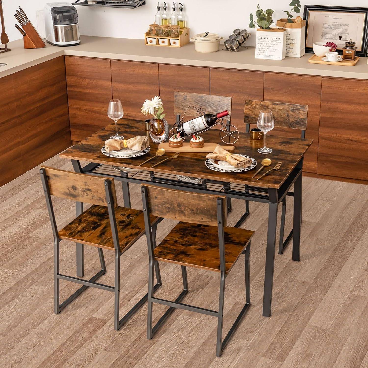 Ensemble Table à Manger & 4 Chaises Durango & Night 120cm Noyer & Noir