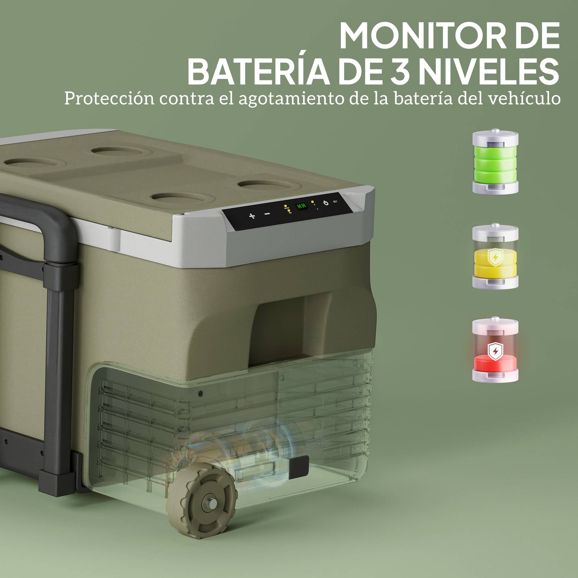 Réfrigérateur Portable Voiture 30 L 12/24 V -20 à +20 °C, Écran Tactile LED, Camping/Maison, 61 x 39 x 41,5 cm, Vert - Image 8