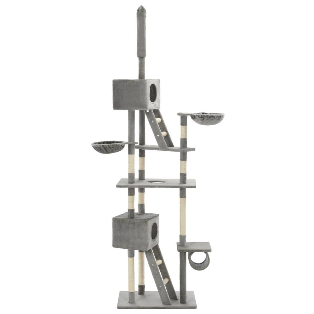 Helloshop26 - Arbre à chat griffoir grattoir niche jouet animaux peluché en sisal 230-260 cm gris - Imagen 3