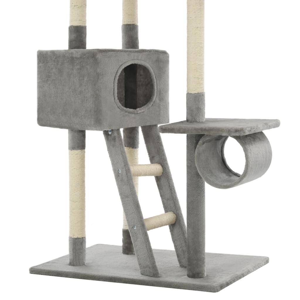 Helloshop26 - Arbre à chat griffoir grattoir niche jouet animaux peluché en sisal 230-260 cm gris - Imagen 6