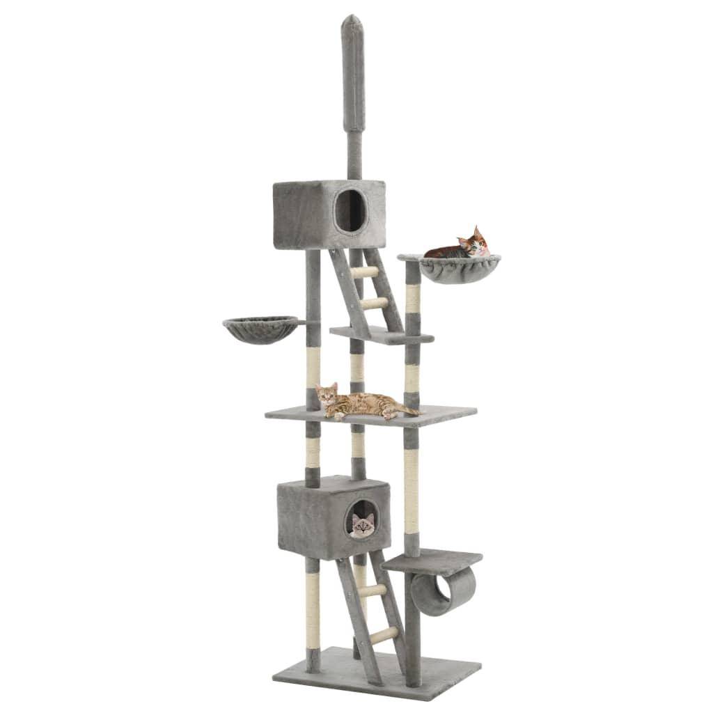 Helloshop26 - Arbre à chat griffoir grattoir niche jouet animaux peluché en sisal 230-260 cm gris - Imagen 1