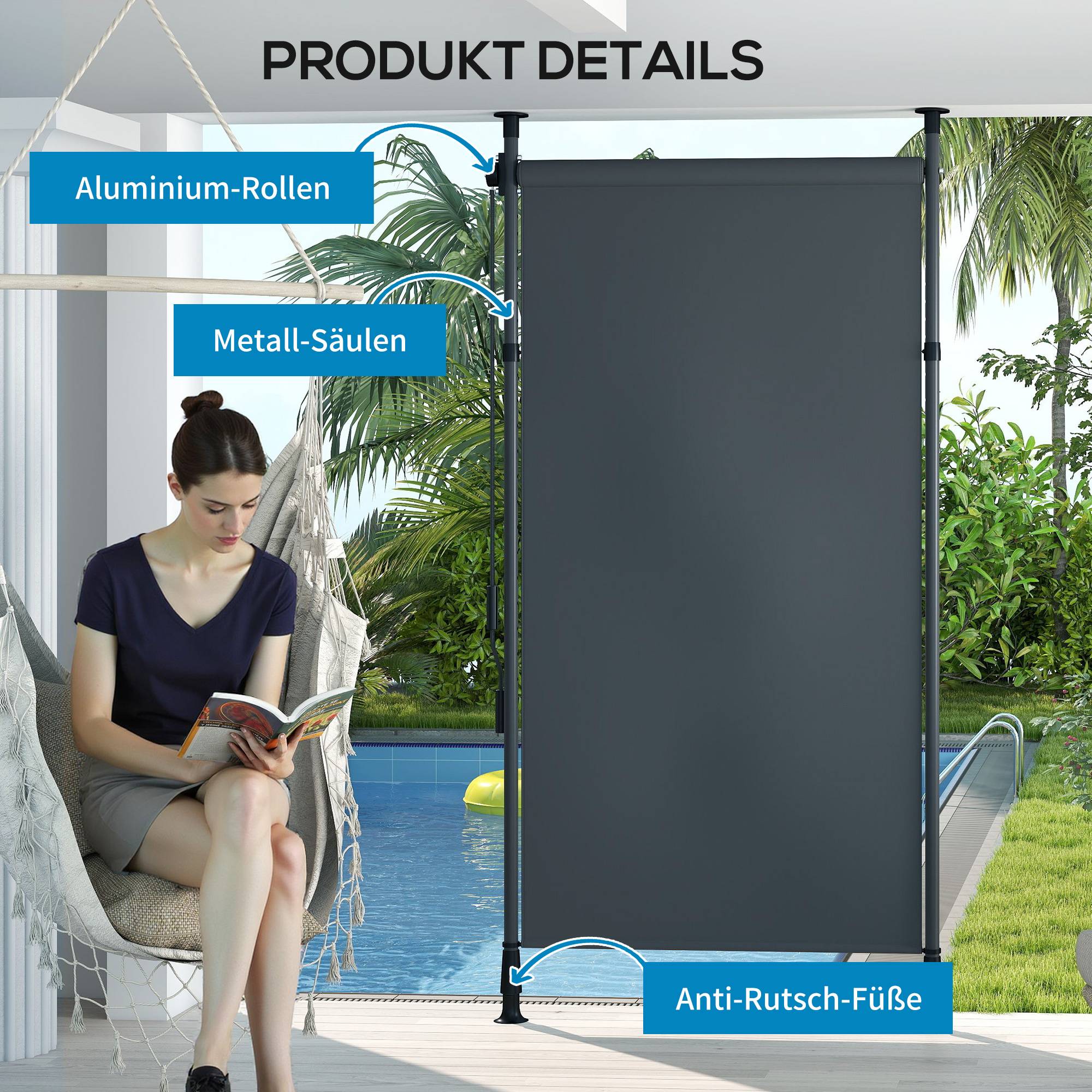 ComfortXL - Store banne autoportant aluminium gris foncé 150 x 220-310 cm terrasse jardin réglable sans perçage manuel - Image 7