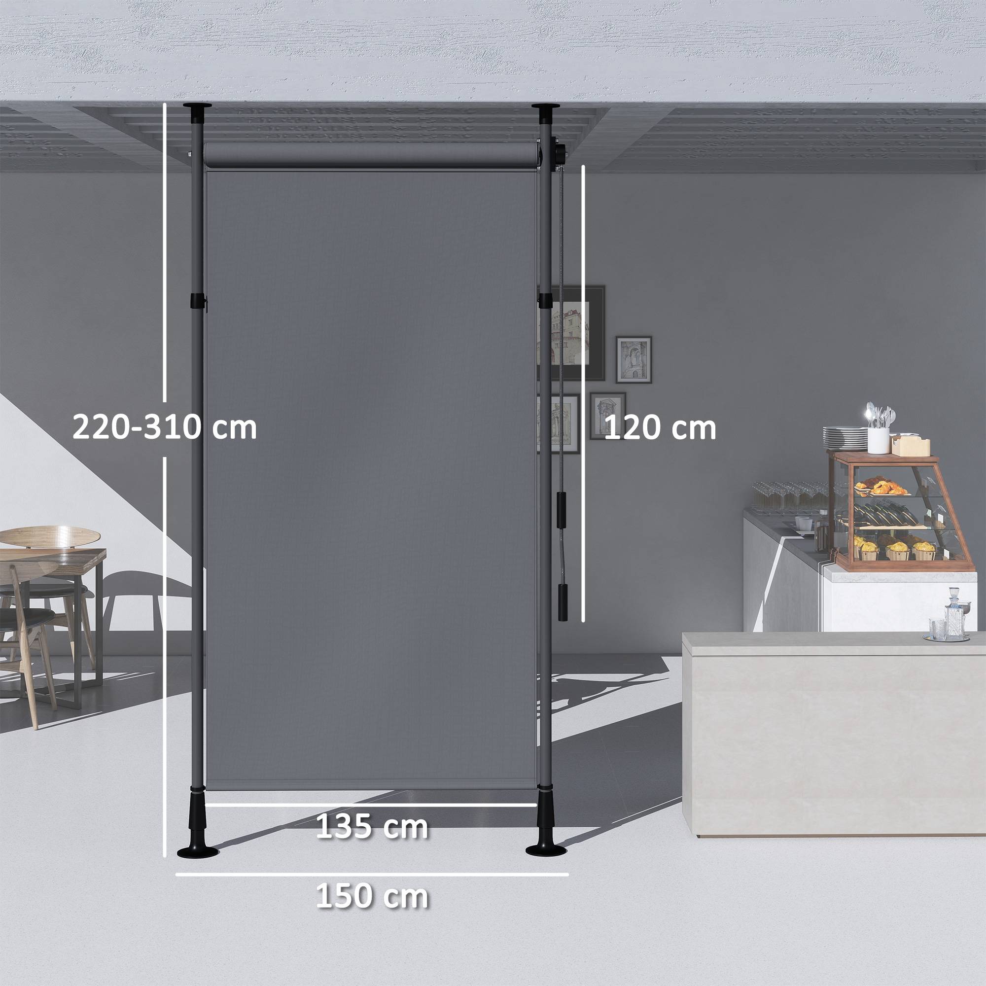 ComfortXL - Store banne autoportant aluminium gris foncé 150 x 220-310 cm terrasse jardin réglable sans perçage manuel - Image 3