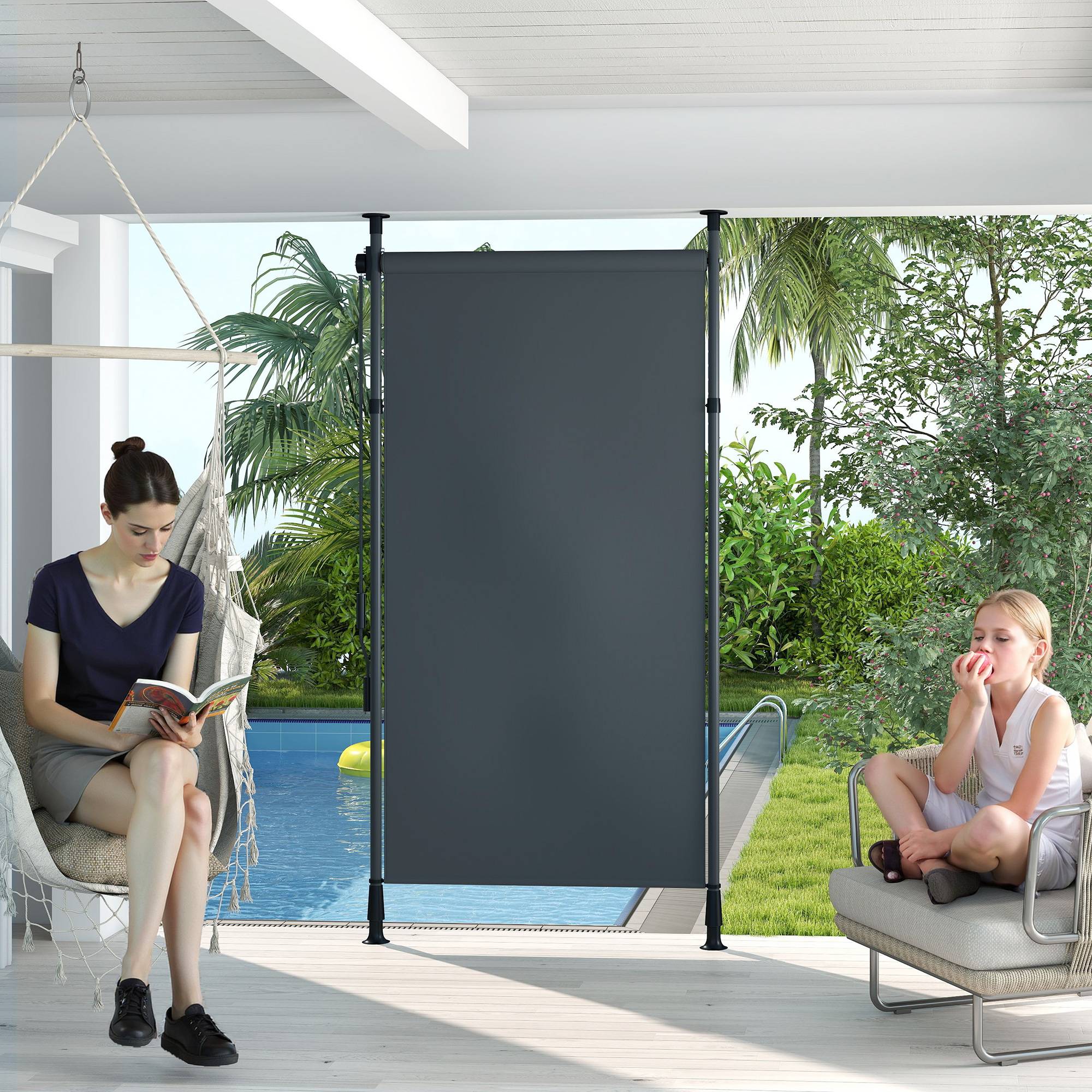 ComfortXL - Store banne autoportant aluminium gris foncé 150 x 220-310 cm terrasse jardin réglable sans perçage manuel - Image 1