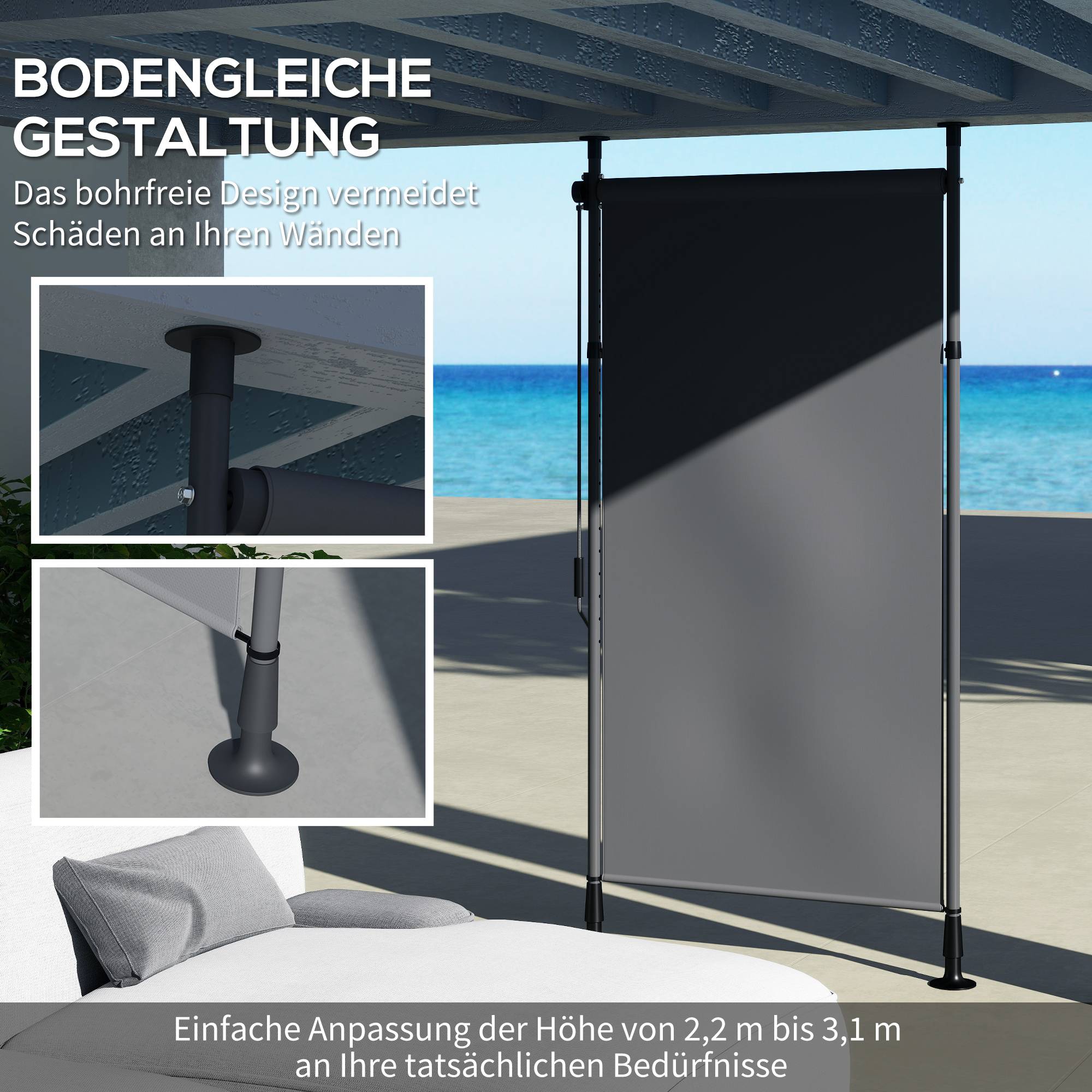ComfortXL - Store banne autoportant aluminium gris foncé 150 x 220-310 cm terrasse jardin réglable sans perçage manuel - Image 4