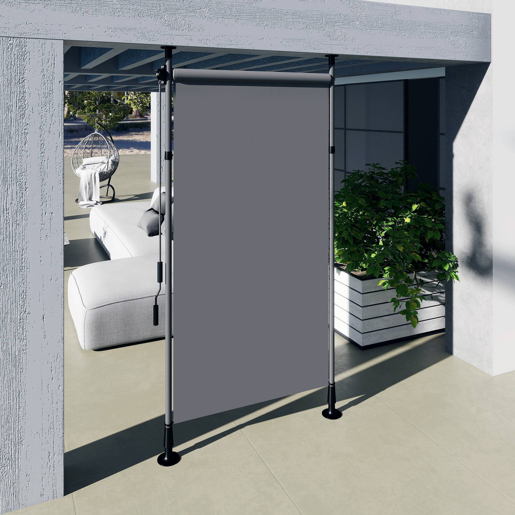 ComfortXL - Store banne autoportant aluminium gris foncé 150 x 220-310 cm terrasse jardin réglable sans perçage manuel - Image 8