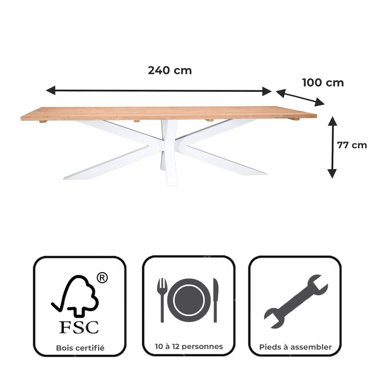 Gecko Jardin - Table métal blanc et teck recyclé 240 cm, Conceptual - Gecko Jardin - Imagen 7