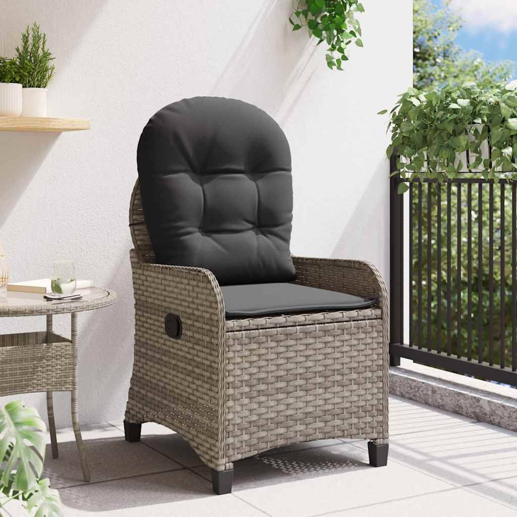 Fauteuil inclinable avec coussin polyrotin gris 56 x 66 x 95 cm - PANGIVO - Image 3