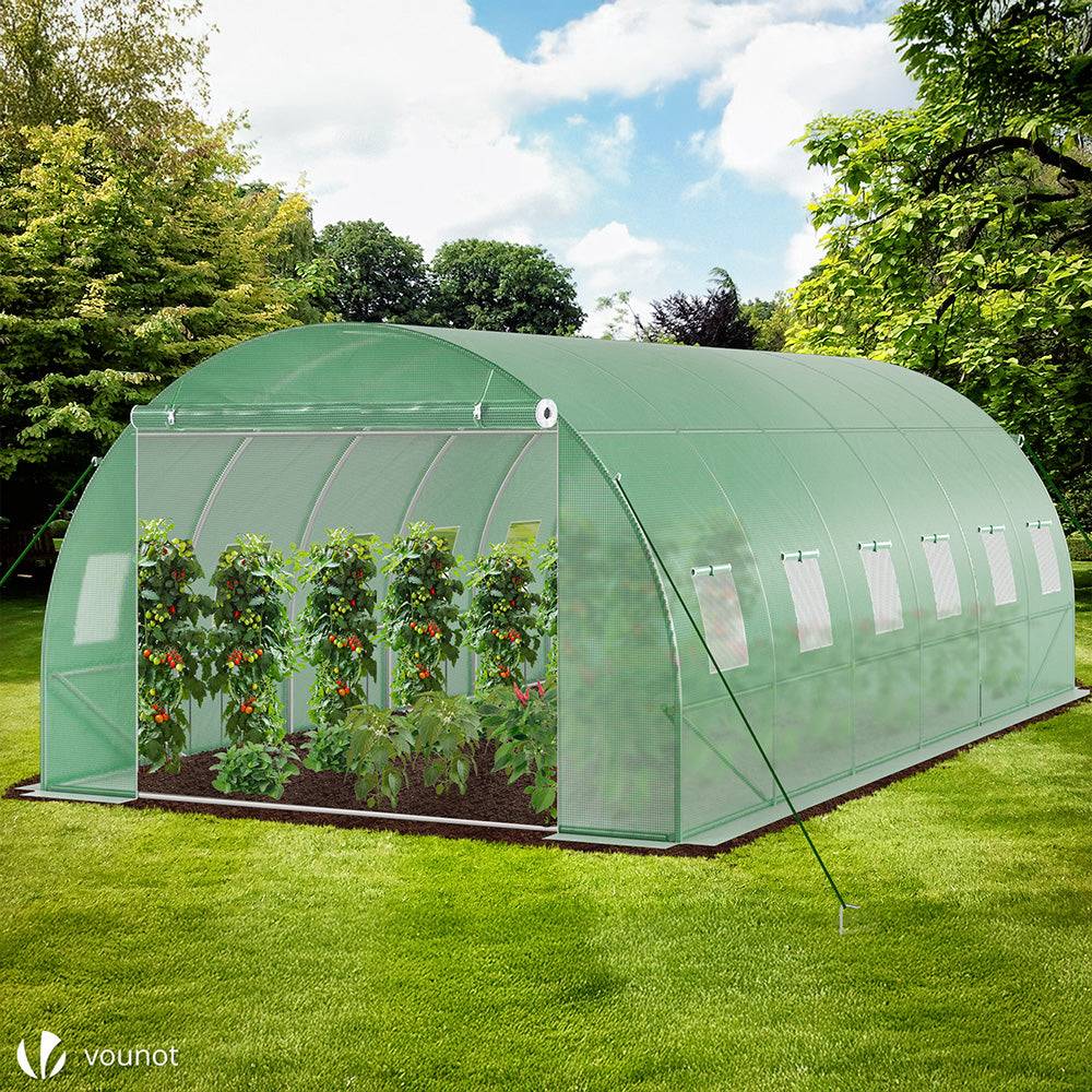 Serre de jardin tunnel 18m² en acier galvanisé - 6L x 3l x 2H m - fenêtre anti-moustiquaire, porte enroulable, barre anti-tempête - Image 2