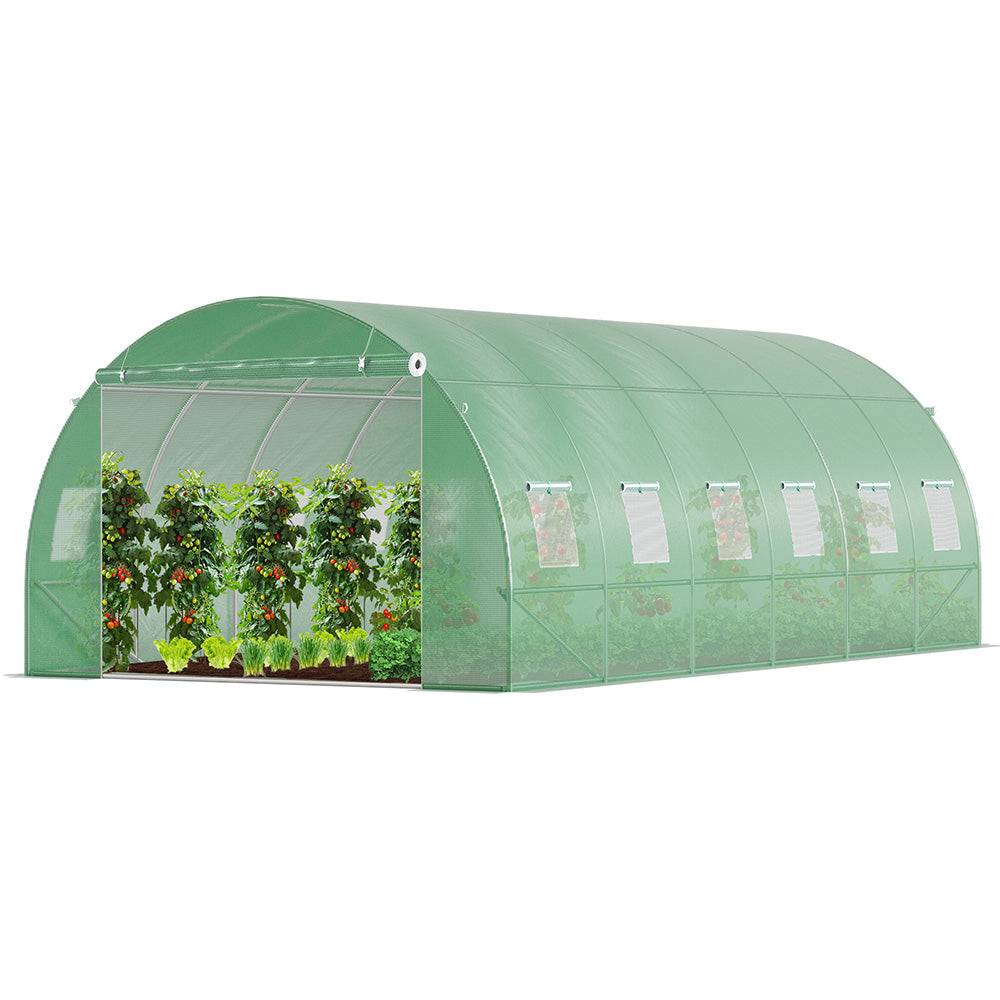Serre de jardin tunnel 18m² en acier galvanisé - 6L x 3l x 2H m - fenêtre anti-moustiquaire, porte enroulable, barre anti-tempête - Image 1