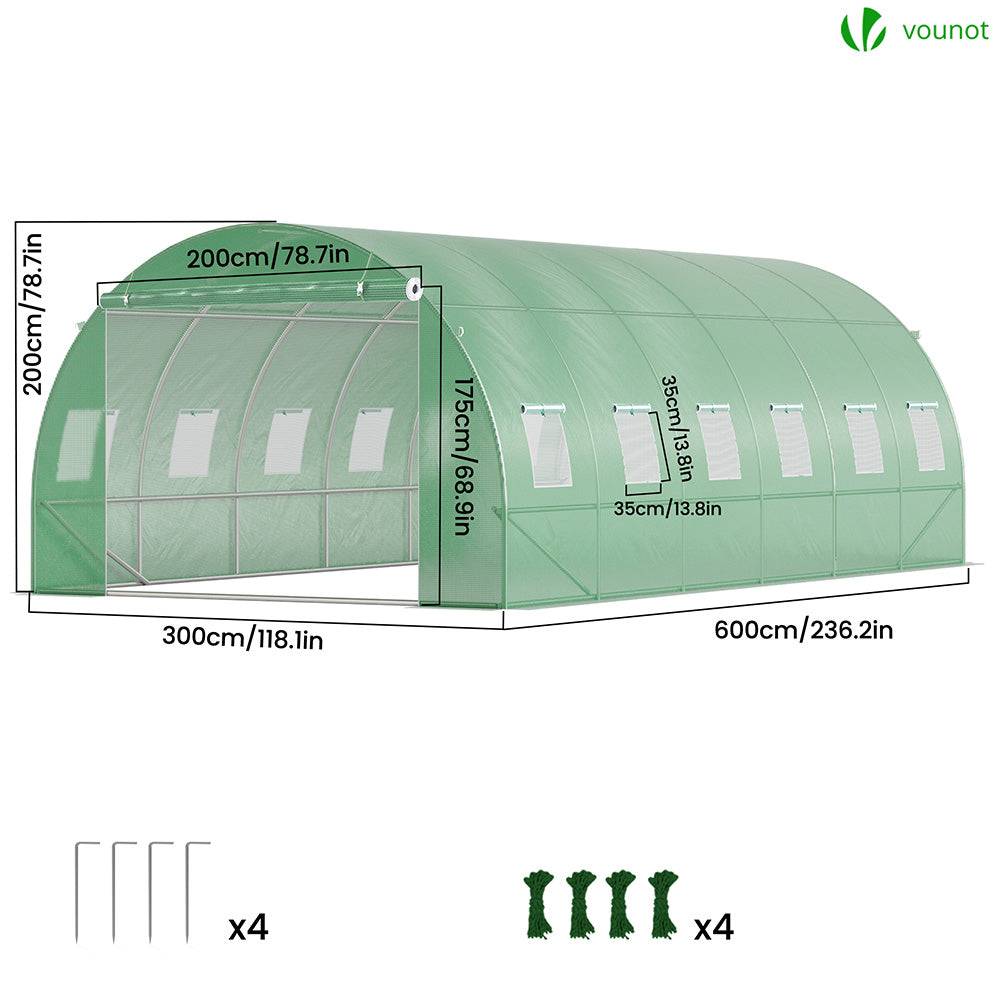 Serre de jardin tunnel 18m² en acier galvanisé - 6L x 3l x 2H m - fenêtre anti-moustiquaire, porte enroulable, barre anti-tempête - Image 5