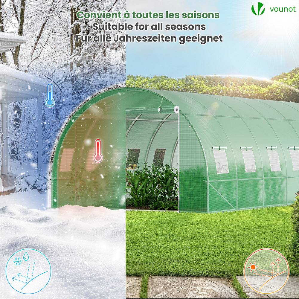 Serre de jardin tunnel 18m² en acier galvanisé - 6L x 3l x 2H m - fenêtre anti-moustiquaire, porte enroulable, barre anti-tempête - Image 3