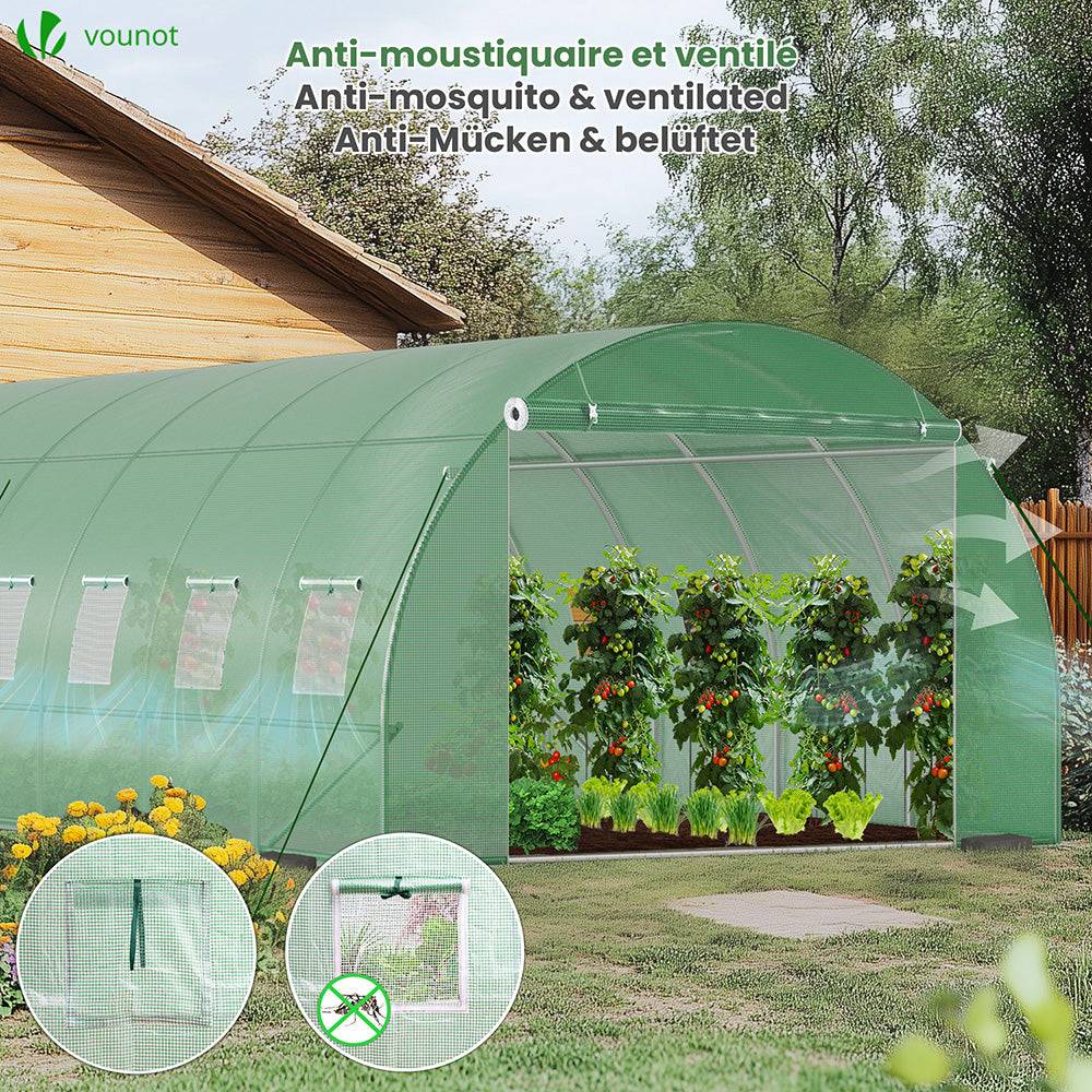 Serre de jardin tunnel 18m² en acier galvanisé - 6L x 3l x 2H m - fenêtre anti-moustiquaire, porte enroulable, barre anti-tempête - Image 4