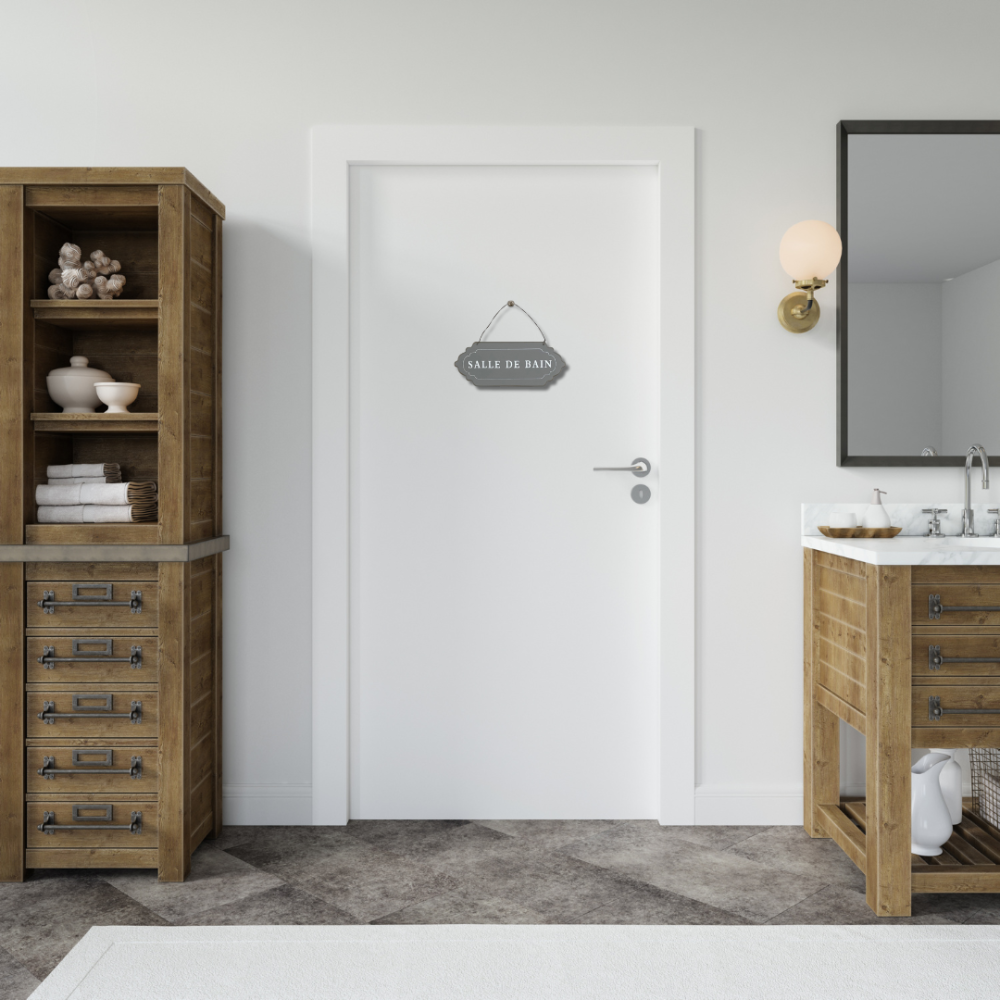 ~ Plaque de porte décorative vintage salle de bain fer gris 12x7cm Chemin de campagne - Imagen 2