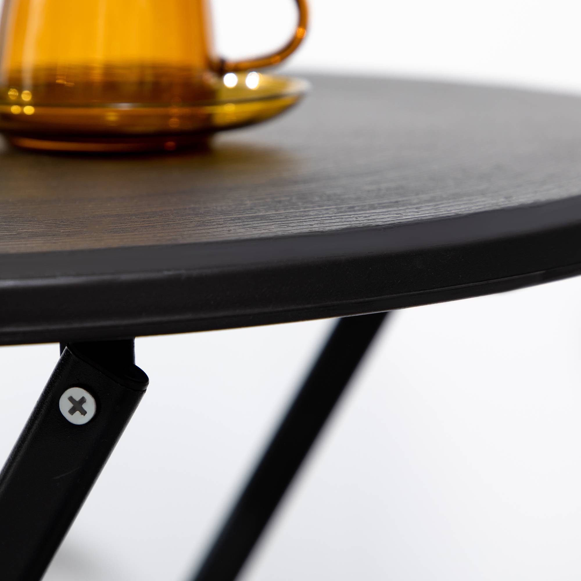 Table ronde pliante Ø60cm aspect bois gris foncé, table repas jardin balcon terrasse - Image 8