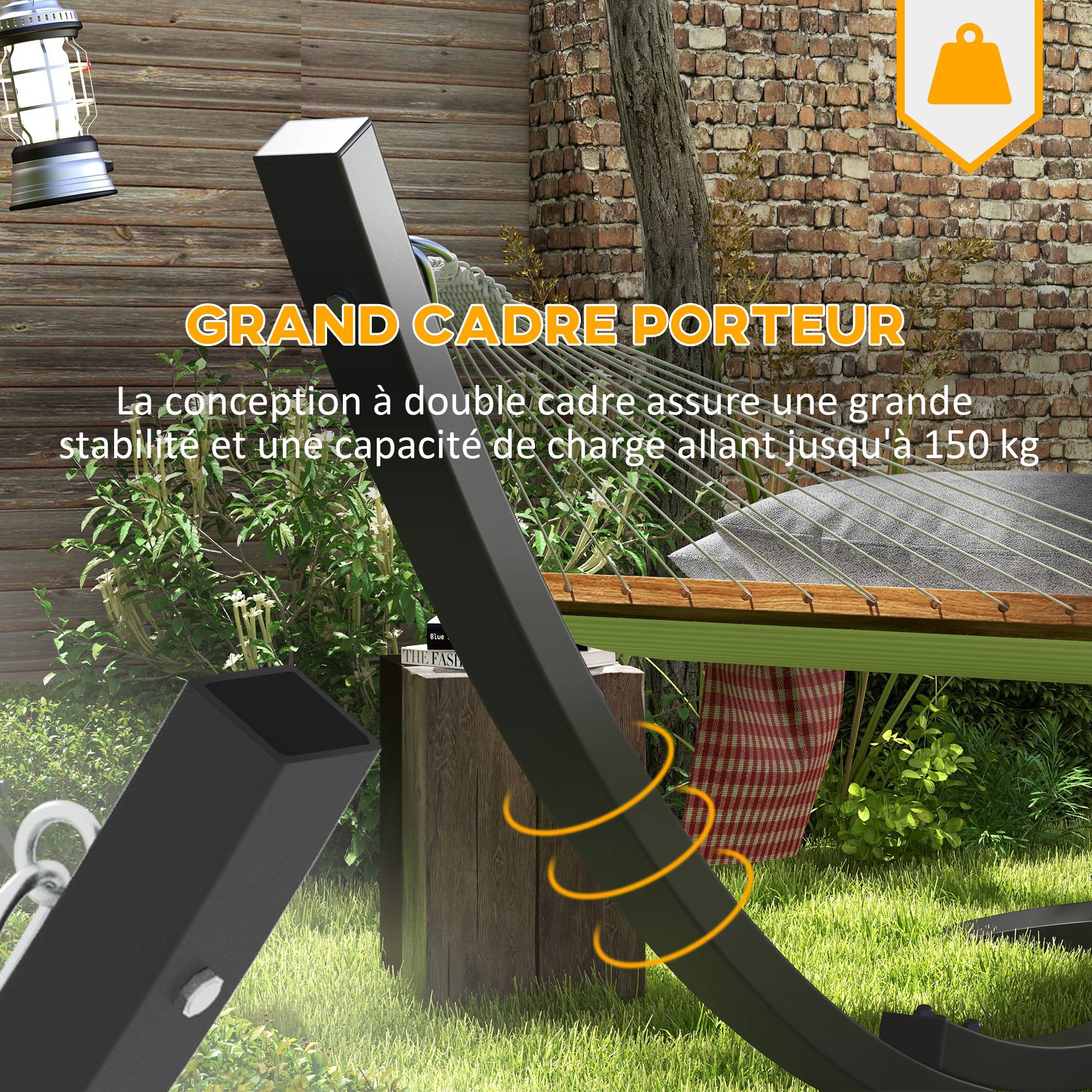 Support Pied de hamac Structure Robuste métal époxy, longueur 360 cm pour hamacs de 270 à 330 cm, gris - Image 6