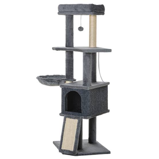 Arbre à Chat Design Moderne avec Niche Hamac et Rampe Griffoir Sisal en Peluche 127 cm Gris - ComfortXL Outdoor Living - Image 2
