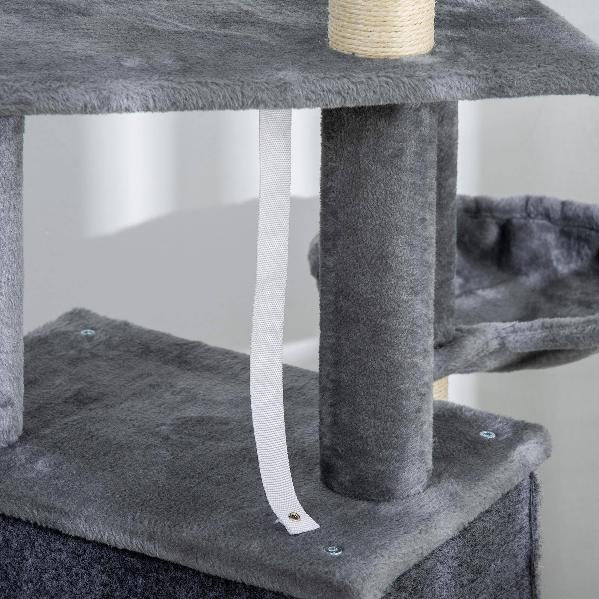 Arbre à Chat Design Moderne avec Niche Hamac et Rampe Griffoir Sisal en Peluche 127 cm Gris - ComfortXL Outdoor Living - Image 10