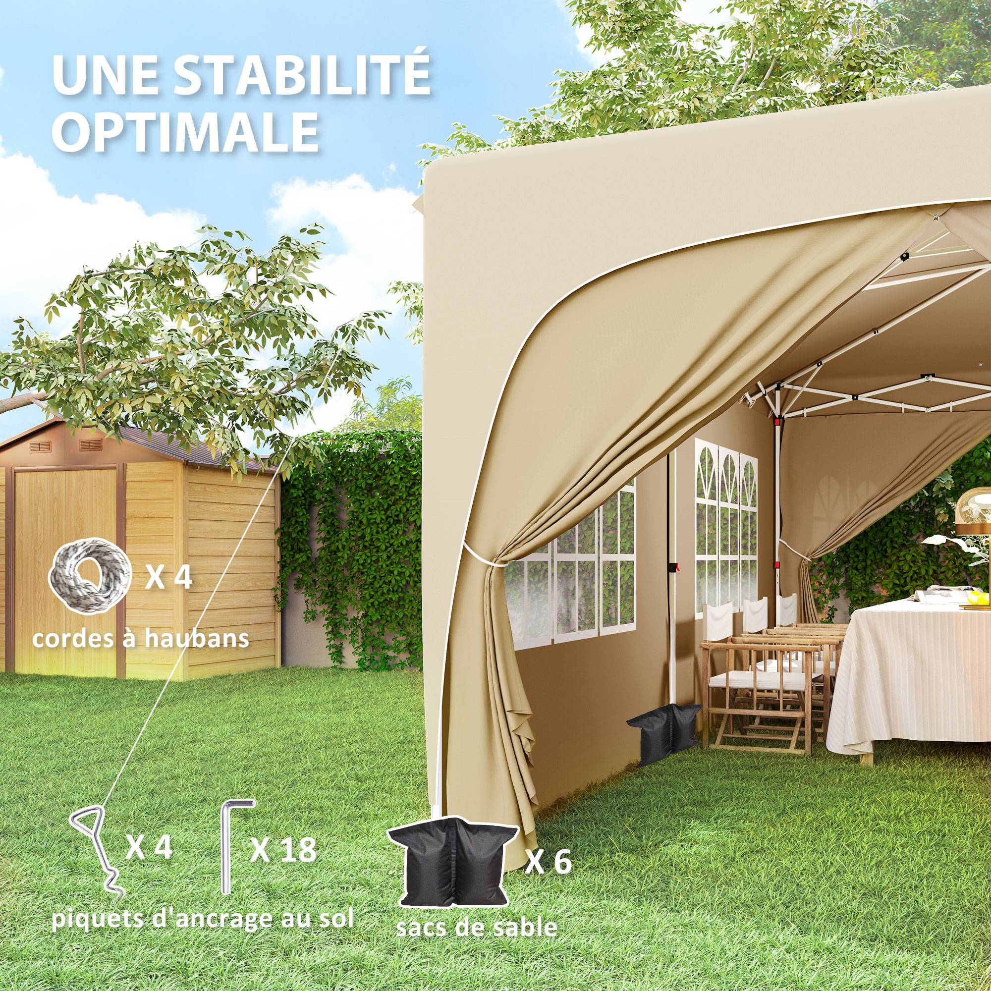 Tonnelle pliante métal et tissu Oxford sable 597 x 300 x 270 cm - PANGIVO - Image 10