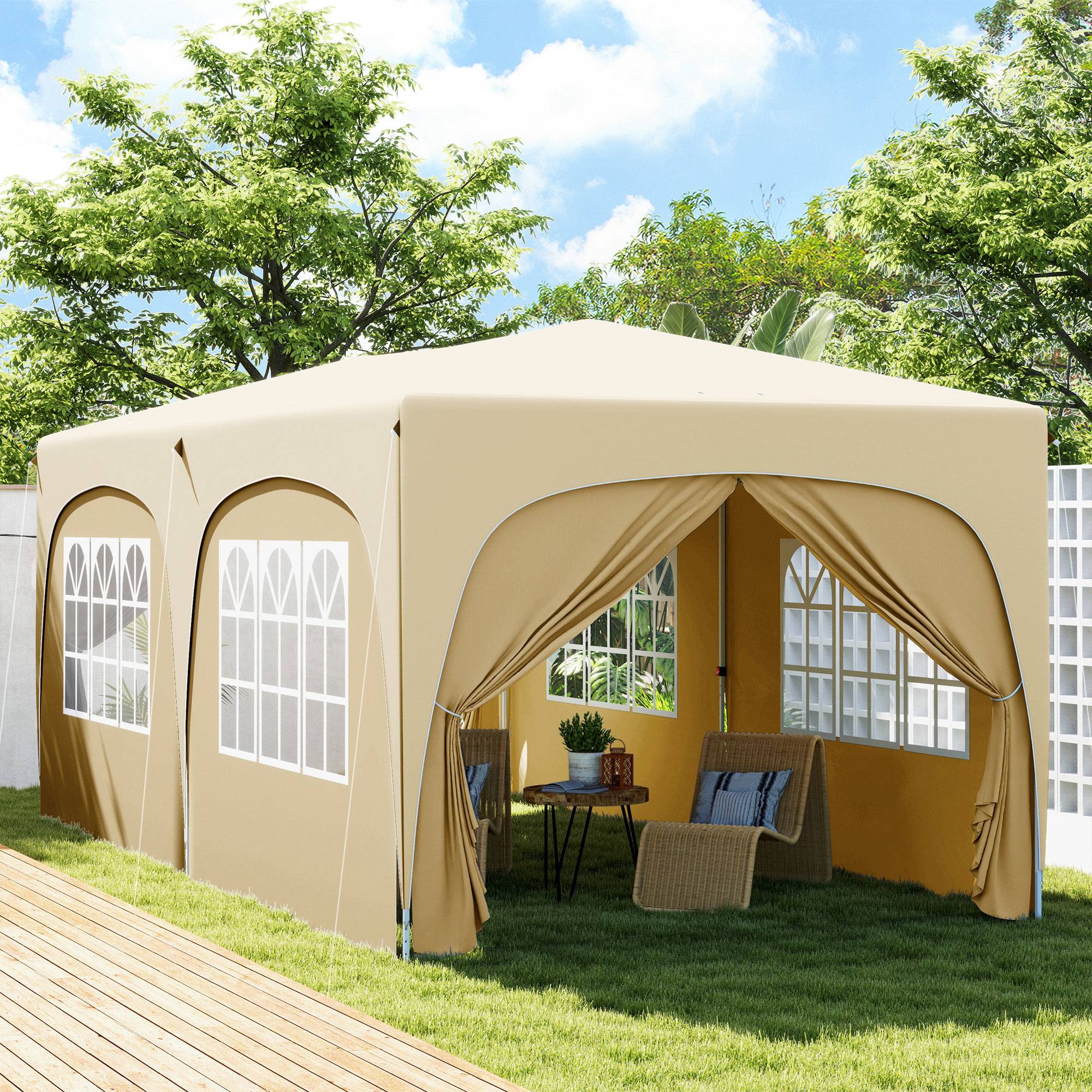 Tonnelle pliante métal et tissu Oxford sable 597 x 300 x 270 cm - PANGIVO - Image 3