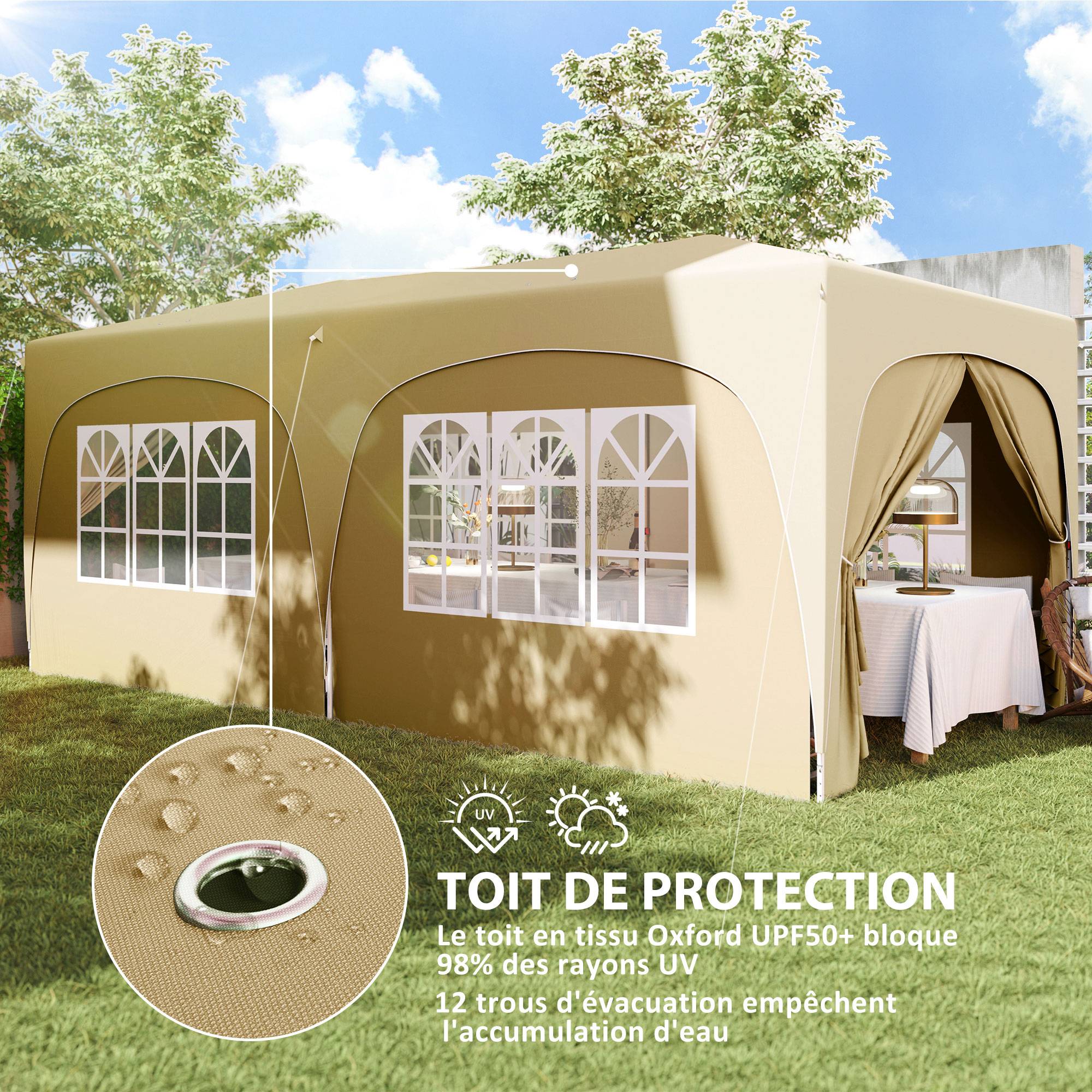 Tonnelle pliante métal et tissu Oxford sable 597 x 300 x 270 cm - PANGIVO - Image 8