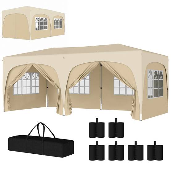 Tonnelle pliante métal et tissu Oxford sable 597 x 300 x 270 cm - PANGIVO - Image 2