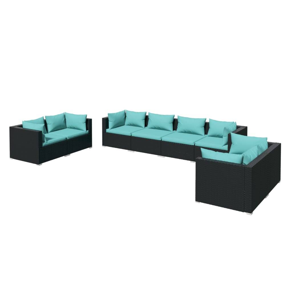 Helloshop26 - Salon de jardin meuble d'extérieur ensemble de mobilier 8 pièces avec coussins résine tressée noir - Imagen 1