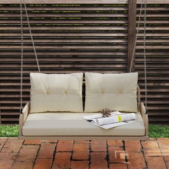 Banc suspendu extérieur 2 places jardin balancelle résine tressée avec coussins 115cm beige - ComfortXL Outdoor Living - Image 9