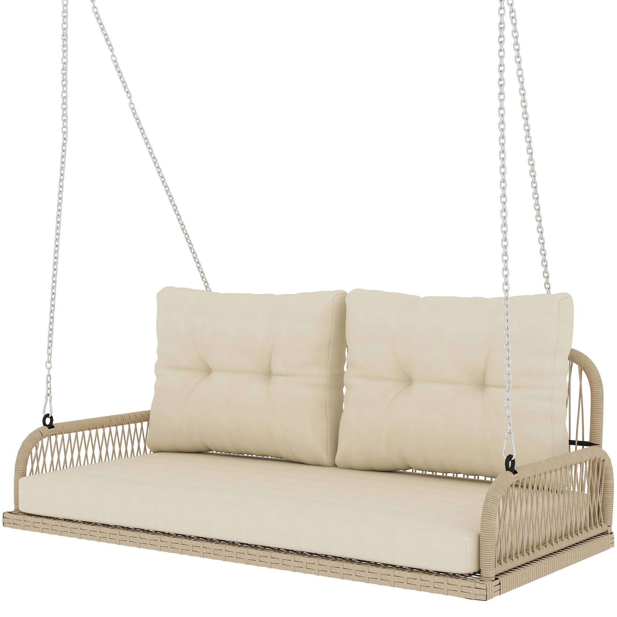 Banc suspendu extérieur 2 places jardin balancelle résine tressée avec coussins 115cm beige - ComfortXL Outdoor Living - Image 2