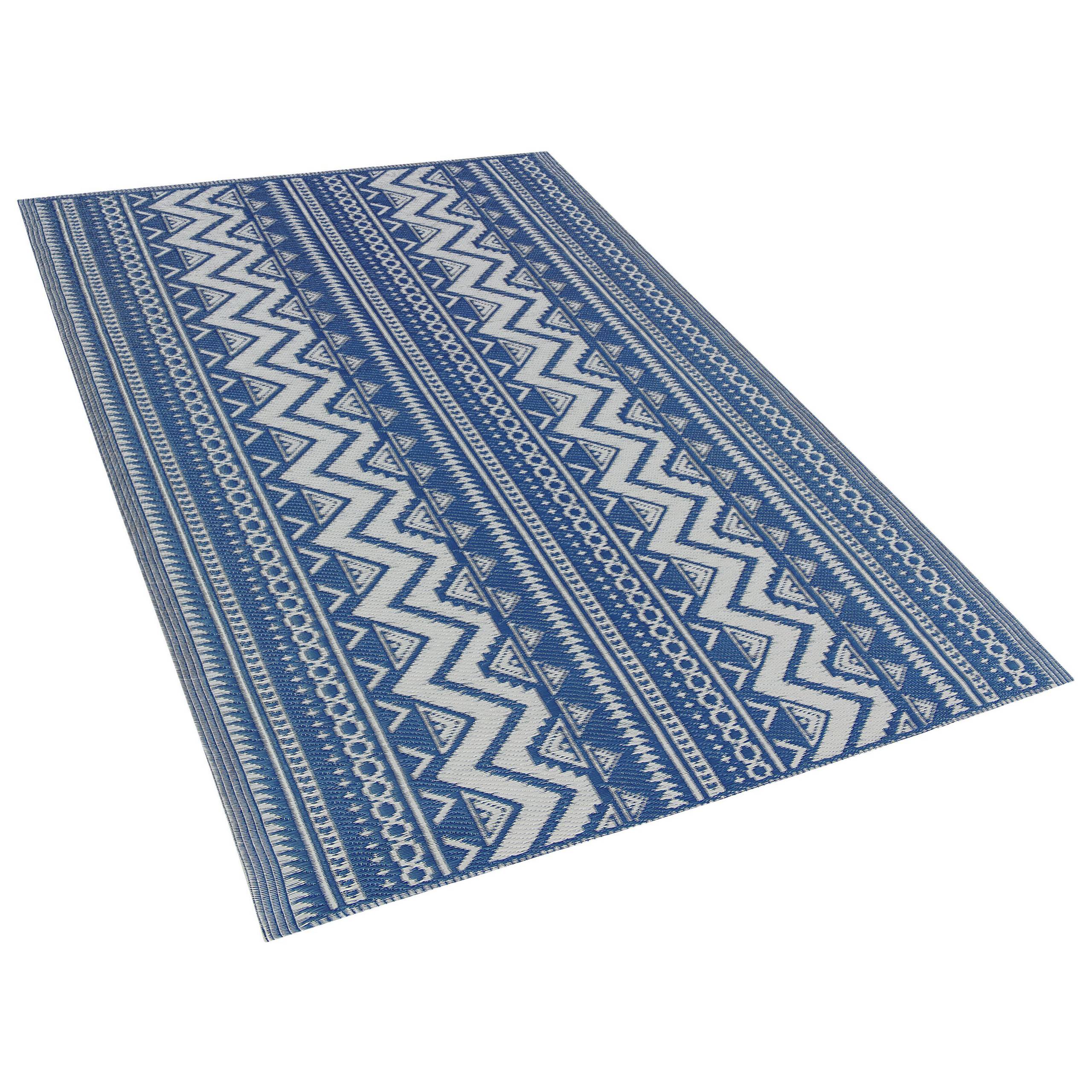 Beliani - Tapis Extérieur et Intérieur Bleu et Blanc en Polypropylène Motif ZigZag Ethnique pour Salon ou Terrasse au Style Boho 120 x 180 cm Beliani - Imagen 3