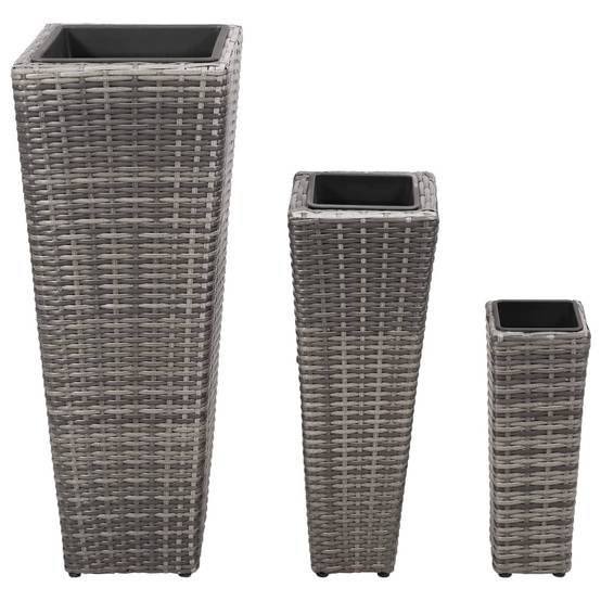 3 pcs Jardinières - Lits surélevés de jardin - Pots de fleus Résine tressée Gris - Image 1