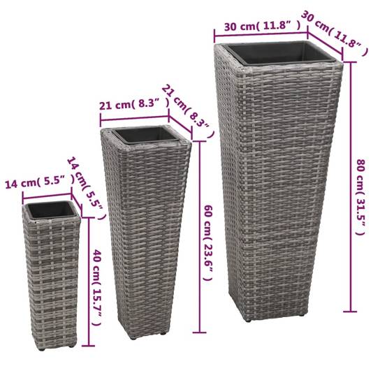 3 pcs Jardinières - Lits surélevés de jardin - Pots de fleus Résine tressée Gris - Image 8