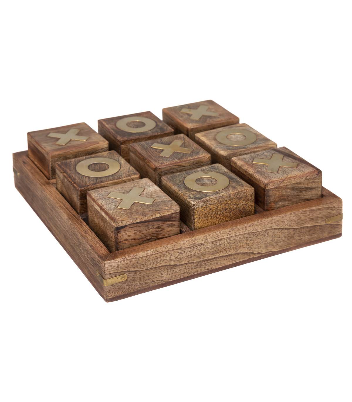 Objet déco Jeu de Morpion en Bois de Manguier et Laiton  23 x 23 cm - Image 1